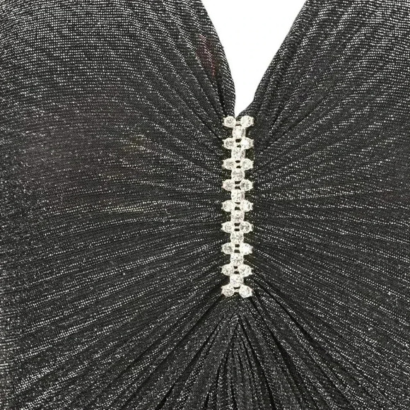 Vintage Kiki Halter Pleated Maxi Dress Metallic Silver Black Mobwife Size Medium - Picture 3 of 16